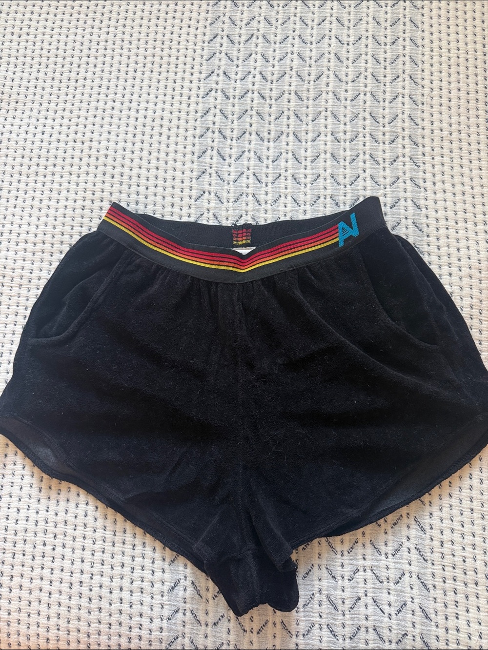 NWOT Aviator Nation Black Velour Shorts with Rainbow Waistband